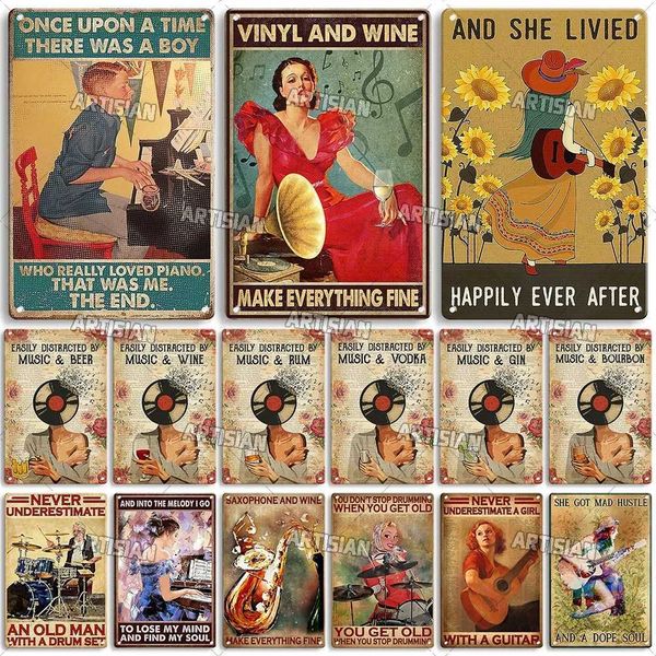 High Quality Artisian Music Rusty Metal Poster Play Instrument Tin Plate Decorative Sign Wall Decor Garage Bar Pub Club Hotel Kitchen Home T