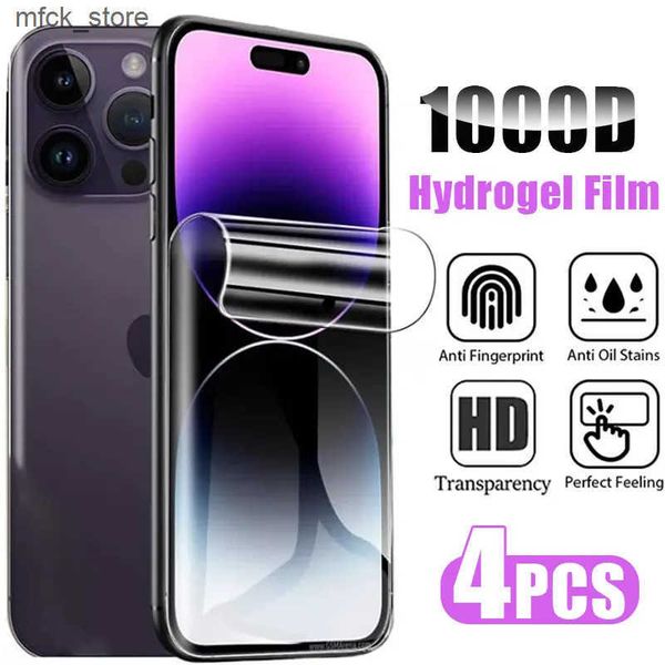 Cell Phone Protectors 4Pcs Hydrogel Film Full Cover 11 12 13Mini 15 16 Pro Max Screen Protector For iPhone 14 8 7 Plus SE 2020 Not Glass J24
