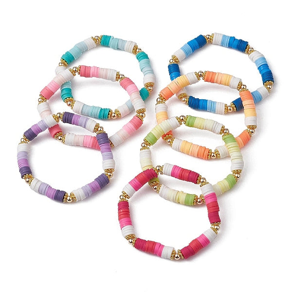 7Pcs 7 Color Polymer Clay Heishi Surfer Stretch Bracelets Set