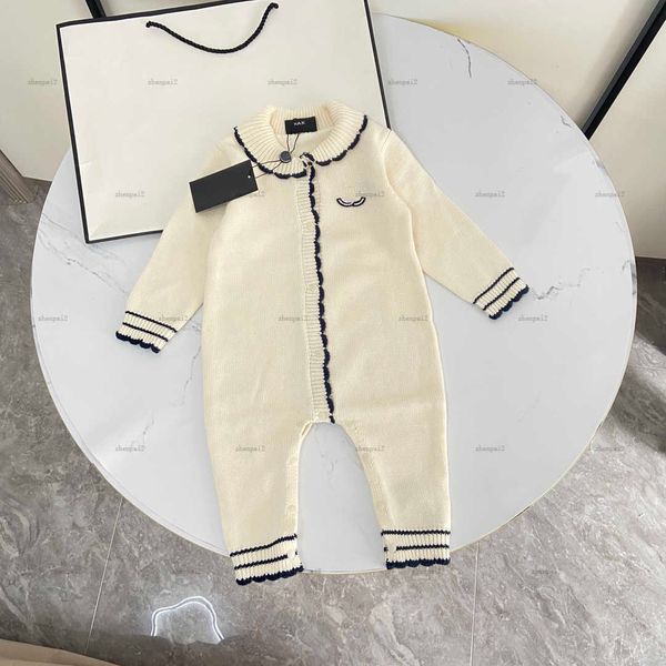 Luxury newborn baby jumpsuits Wavy lace design cardigan kids knitted onesie toddler designer clothes infant bodysuit Knitted romper