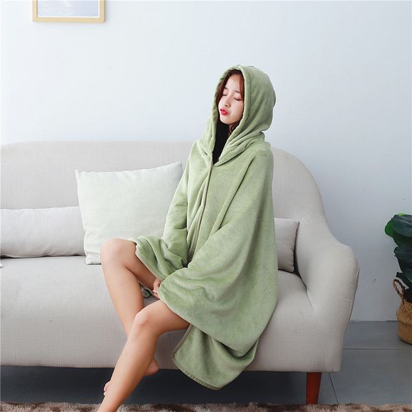 Blankets Textile City Ins Hooded Blanket Trend Plush Thick Throw With Buttons Shawl Cloak Warm Flannel Home Bedspread for Travel 230329
