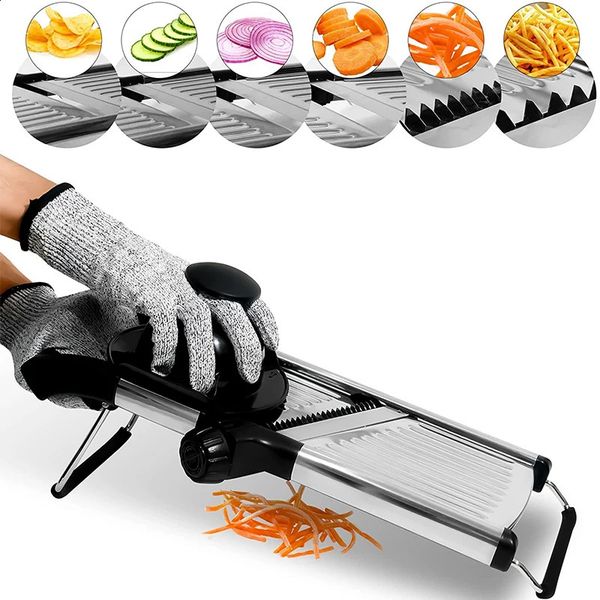 LMETJMA Adjustable Mandolin Slicer Stainless Steel Vegetable Slicer Potato Tomato Onion Carrot Chopper JT213 240809