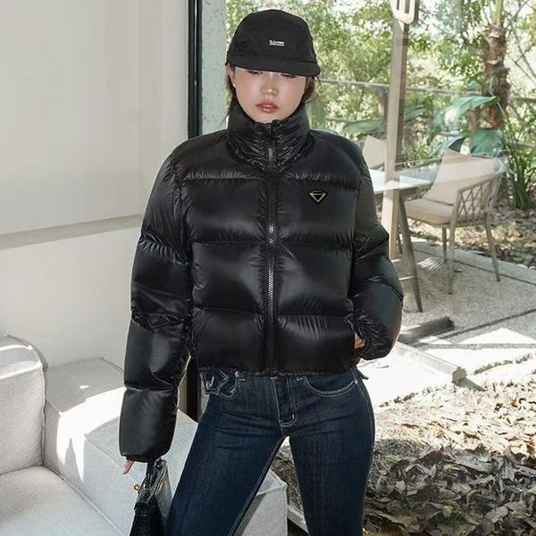 Stylish Women&#039;s Winter Coat - PU Leather and Down Cotton Blend, Thickened Shoulder Collar, Short Design