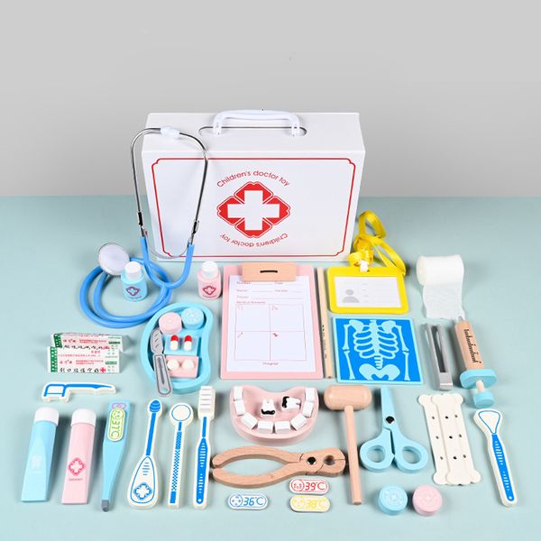 Tools Worhop Pretend Play Toys Simulation Wooden Box Doctors Injection Dental Equipment Set Baby Roleplay And Early Education For Kids Gifts