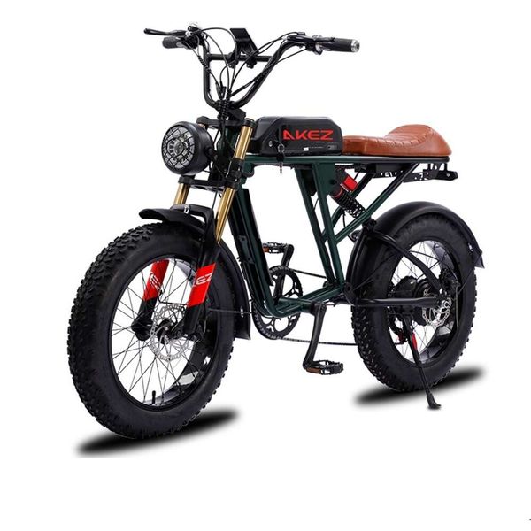 20 Inch Electric Bike 750W 48V Retro Electric Bicycle For Adults Fat Tire Off-Road Ebike 45KM-H Mountain E-bike Beach Bicycle