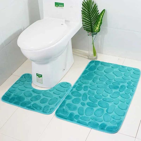 3D Embossed Floor Mat Cobblestone Flannel Two-piece Bathroom Pads Absorbent Non-slip Carpet Floor Cushion Z250108