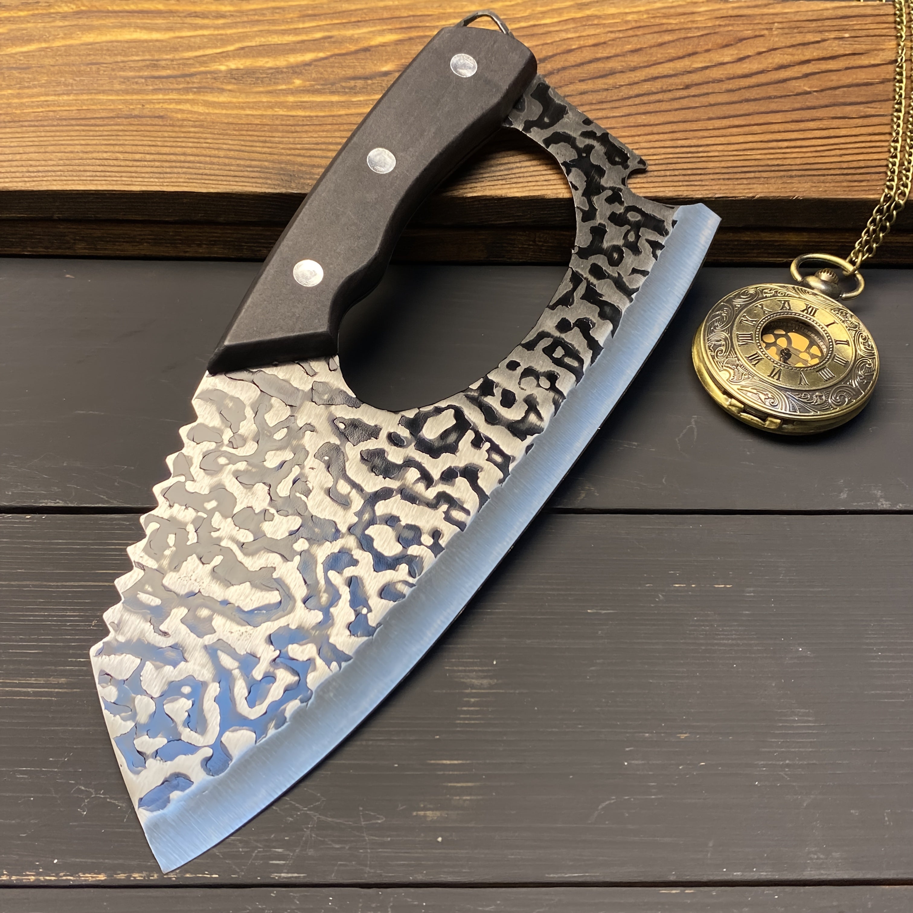 TEMU Wooden Handle Kitchen Knife Set, Labor-saving Cutlery, Practical Knives, High-quality Stainless Steel, Ideal For Kitchen Vegetable And Meat