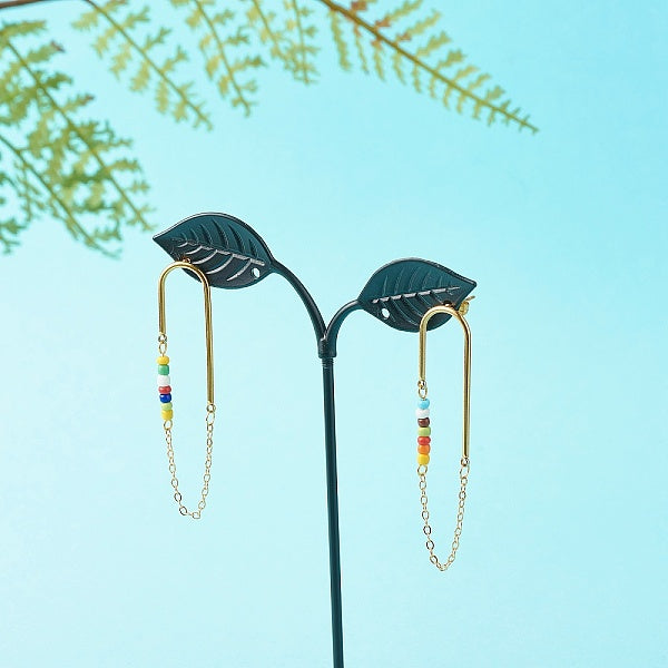 Gland de chaîne avec des perles de rocaille en verre boucles d'oreilles pendantes pour fille femmes