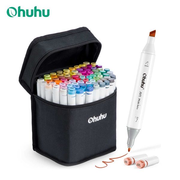 Markers Ohuhu Oahu 80 Colors Marker Pen Set Alcohol Art Markers Dual Tips Felt Pen Sketching Drawing Graffiti Manga School Art Supplies H241