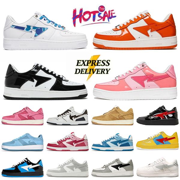 Skateboarding Camouflage Designer Casual Shoes Womens Mens Low Leather Patent Shark Face SK8 Stas Trainers Platform White Metallic Silver Pi