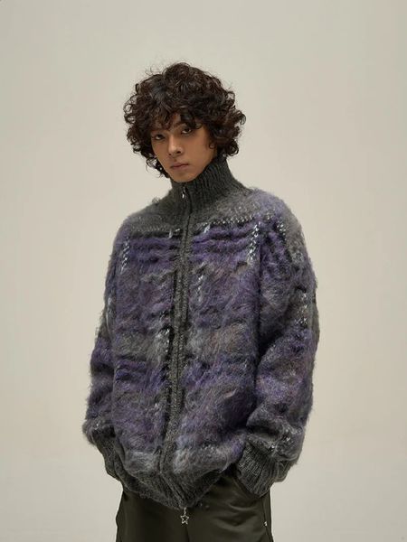 Y2k American Fashion Casual Retro Knit Sweater Men Harajuku Autumn Comfy Loose Lazy Wind Small Salt Wear Cardigan Coat 250118