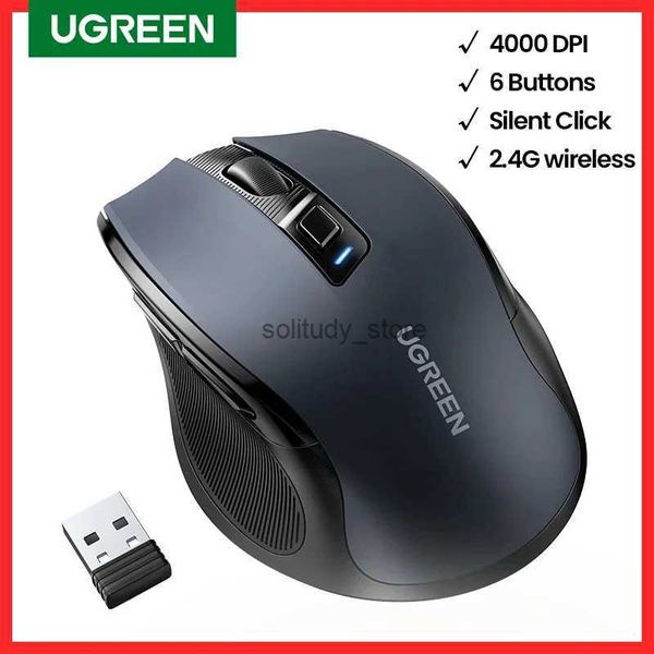 Mice (New) UGREEN Mouse Wireless Ergonomic Mouse 4000 DPI Silent 6 Buttons For MacBook Tablet Laptop Mute Mice Quiet 2.4G Mouse Q240613