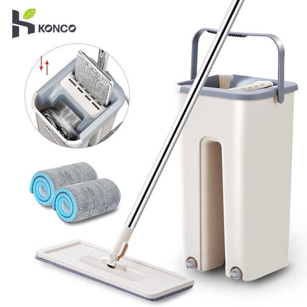 Mops Konco Floor Cleaning Mops 360 Rotating Mop with Bucket Squeeze Flat Mop Home Kitchen Floor Cleaner Floor Scrubber Tile Mop Z0601