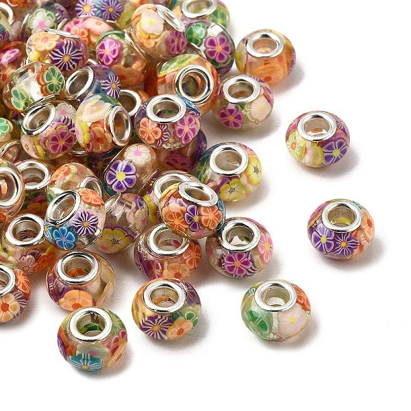 Resin with Flower Polymer Clay Inside European Beads
