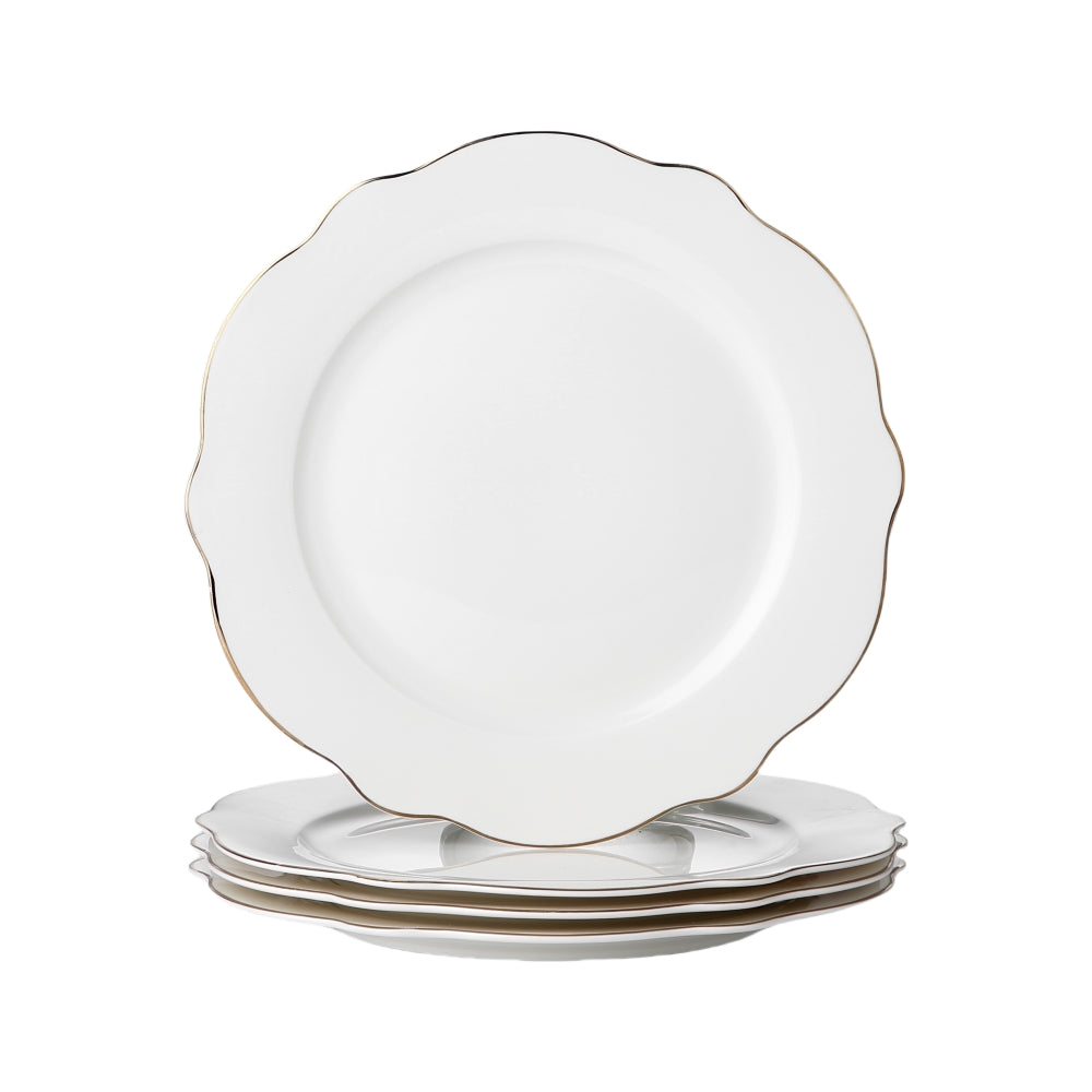 TEMU 4pcs Porcelain Scalloped Plates With , Salad Plates, Dinner Plates - Dinning Stackable White Ceramic Round Serving Plate For Salad, Dessert,