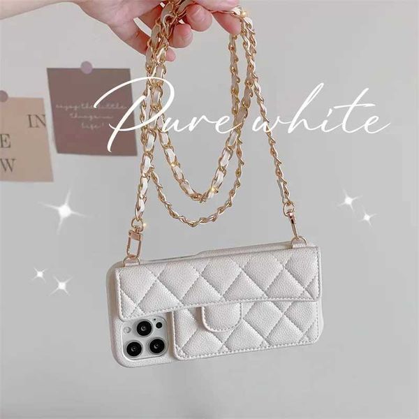 Phone Case Crossbody Tether Wallet Phone Case Suitable for iPhone 15 14 12 16 Pro Max 11 Slot Necklace Chain Luxury Geometric Leather N24100