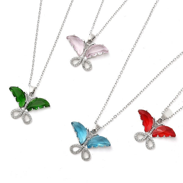 Collares con colgante de circonita cúbica micropavé de latón platino y mariposa
