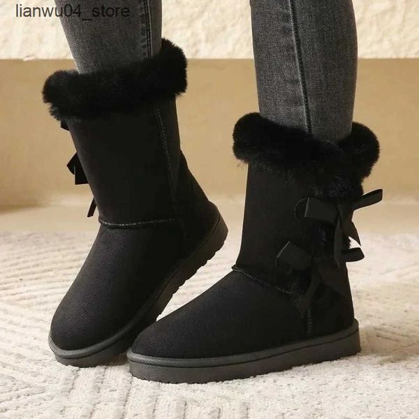 Casual Shoes Ladies Shoes 2024 High Quality Mid-Calf Womens Boots Fashion Short Plush Daily Boots Women Winter Round Toe Solid Snow Boots H2