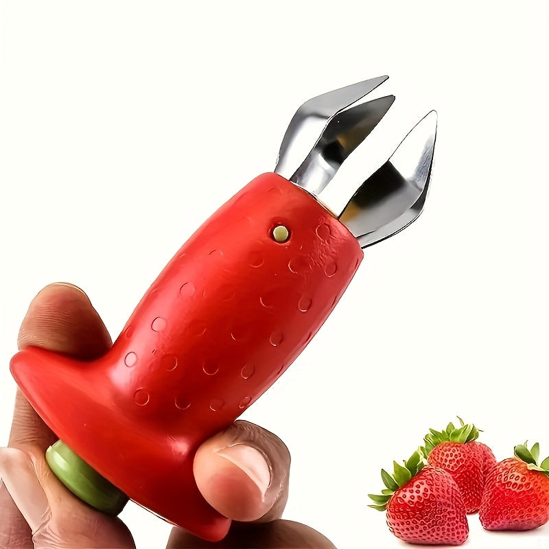 TEMU 1pc Stainless Steel Strawberry & Tomato Huller - Ergonomic Pp Handle Fruit Stem Remover Tool, Non-electric Kitchen Gadget For Pineapple, Melon,