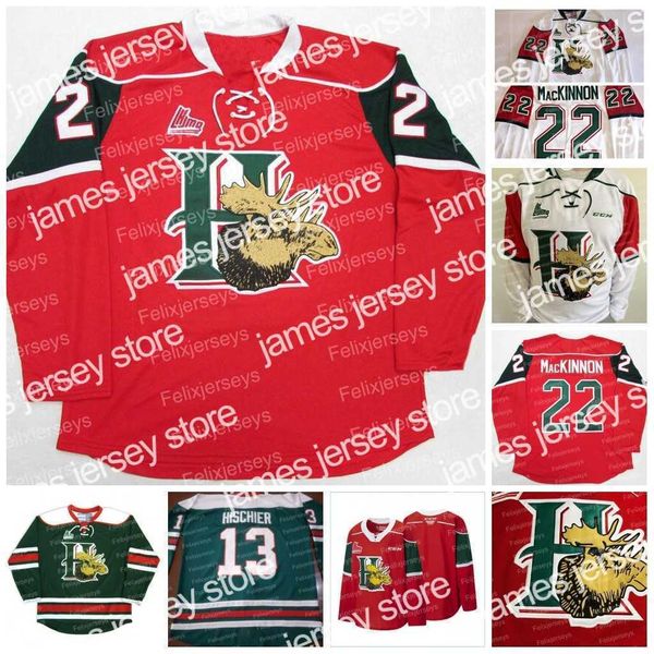 Hockey Jerseys Halifax Mooseheads Hockey Jersey 13 Nico Hischier 22 Nathan MacKinnon 23 Landon Miron 21 Brady James 91 Elliot Desnoyers 6 Ma