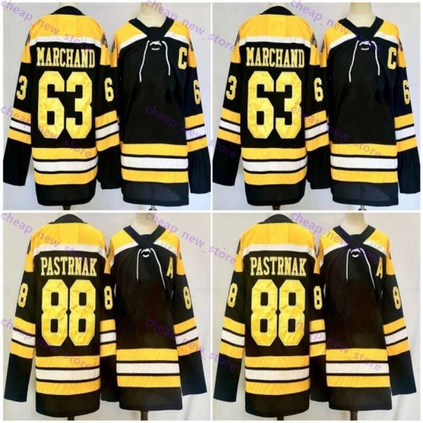 New Styles 63 Brad Marchand Hockey Jerseys 88 David Pastrnak Black Home Away Mens Stitched