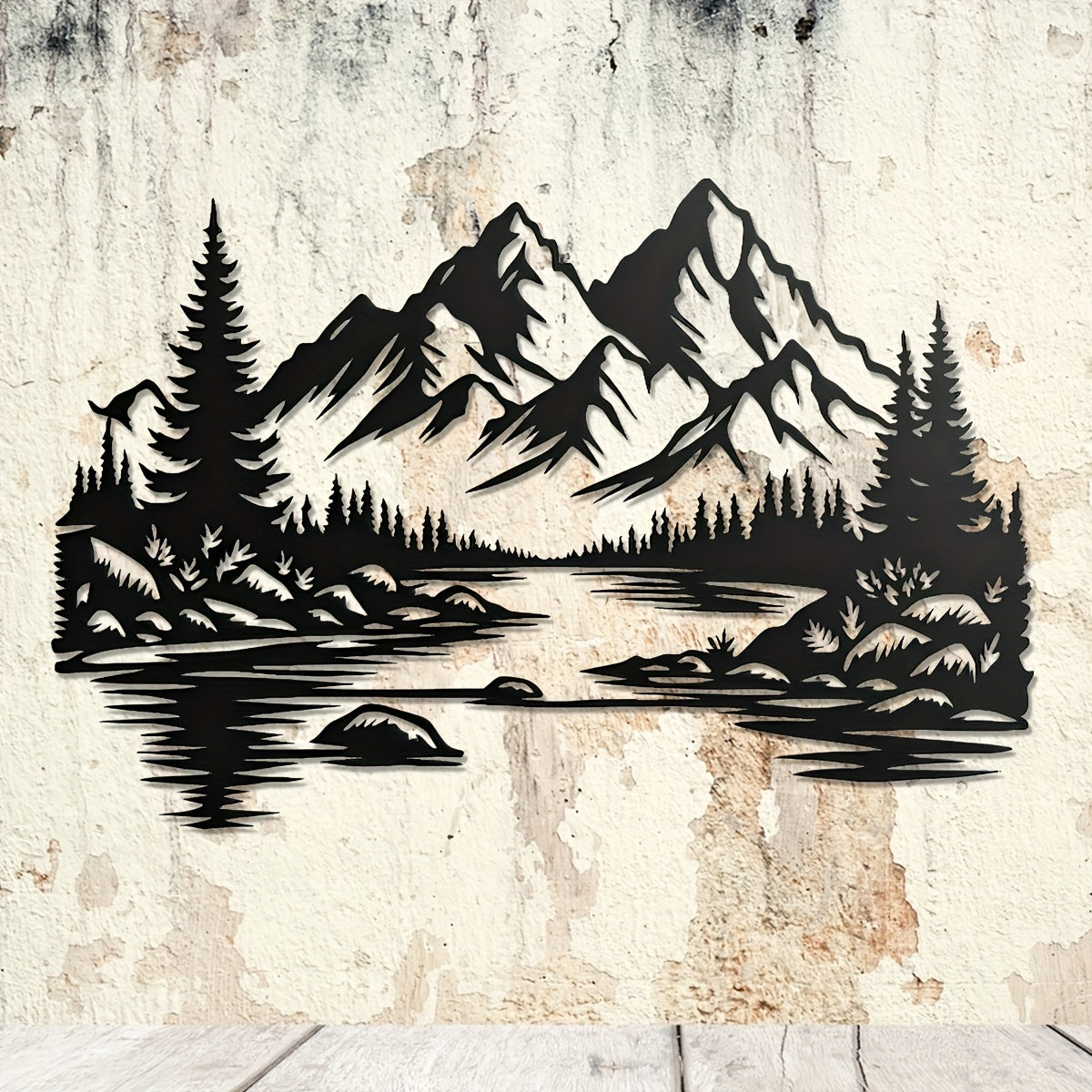 TEMU Rustic Metal Wall Art - Minimalist Nature-inspired Decor With Pine Trees & Lake - Living Room, Bedroom, Bathroom, Or Office, Indoor Wall Decor |