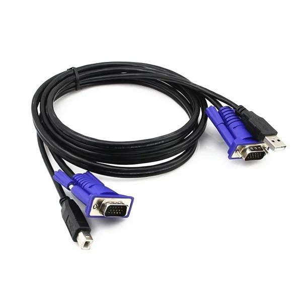 1.5m 2.0 Type A To B KVM Switch USB Cable 4Pin + Standard VGA SVGA 15pin PC Laptop Printer Monitor Converter Adapter