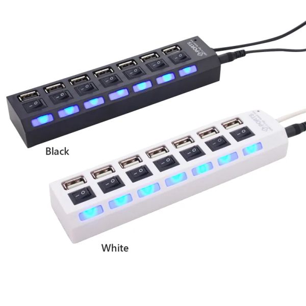 Computer USB 2.0 HUB 7 Port Switch Indicator High Speed Splitter Hub with USB Cable for Desktop Notebook USB Mouse Scanner ZZ