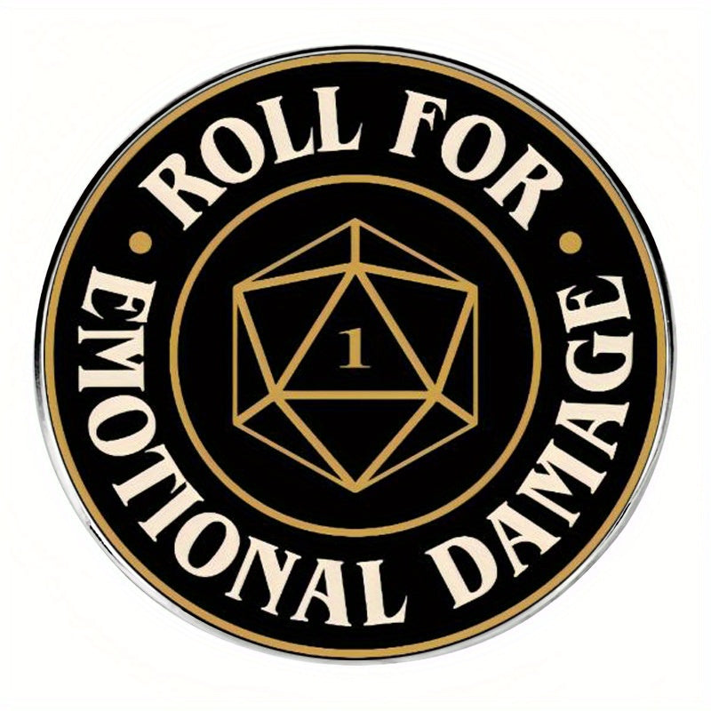 TEMU Rolling D20 Dnd Game Pin Badge - Metal Alloy Tabletop Rpg Accessory With Roll For Emotion Text & D20 Die Symbol For D&d Fans, Casual & Formal