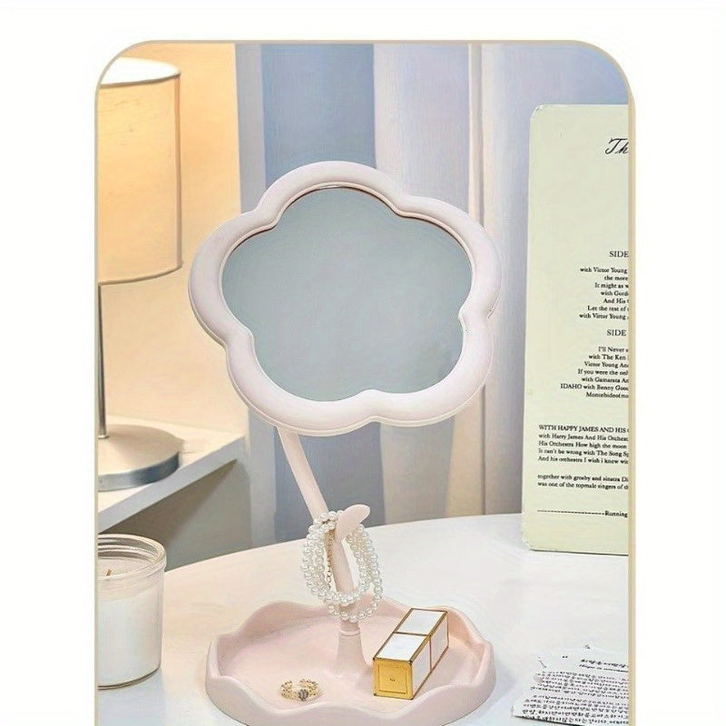 TEMU Small Ins Flower Mirror Dormitory Bedroom Desktop High-looking Storage Makeup Mirror Cute Dressing Mirror Rotated Creative