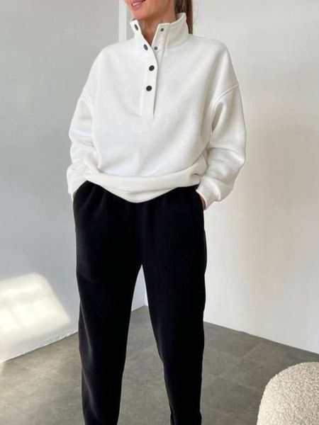 Women 2 Piece Tracksuits Solid Color Buttons Sweatshirt and Sweatpants for Activewear Fall Workout Outfits Set