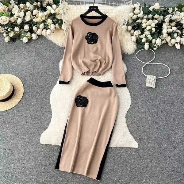 Women&#039;s Two Piece Pants Elegant 2 Piece Skirts Sets Women Korean Wool Knitted Top and High Waist Skirt Two Piece Set for Women 2024 Spr