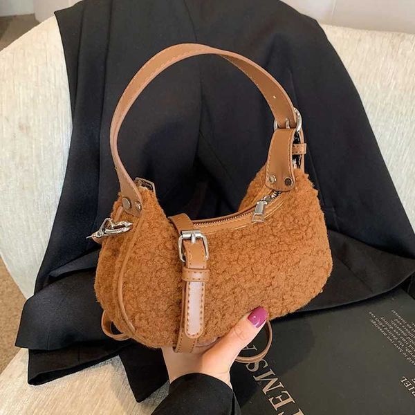 2024 Winter Wen Bags Lamb WoolenHandbags Designer Semicircle Crossbody Bag Fur Half M Shoder Bag Purse Cluh Sac A Main Z250210