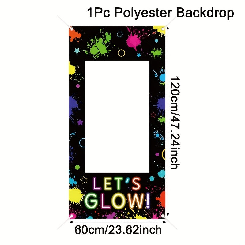 TEMU 60x120cm Neon Party Photo Frame Backdrop - Graffiti Design, -the-dark Polyester Banner For Birthday Celebrations, Photo Booths & Adult Parties,