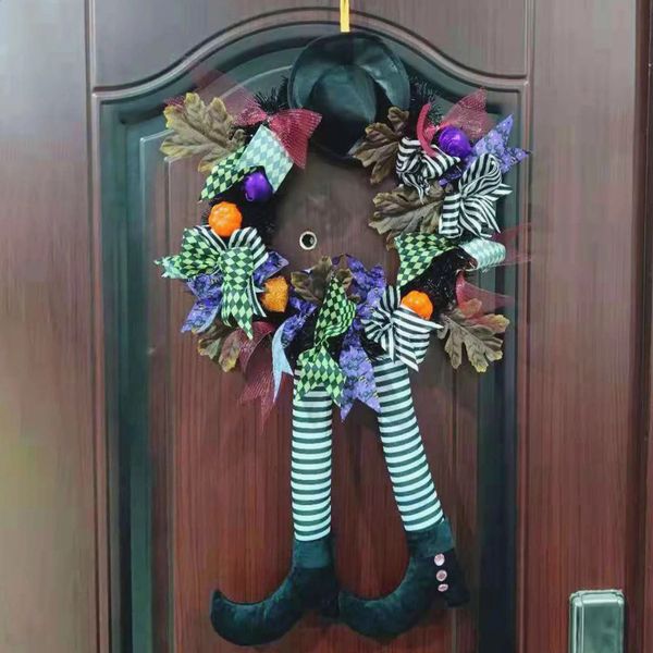 Halloween Wreath Witch Large Wicked skeleton Legs Pendant Garland with Plants for Outdoor Indoor 240912