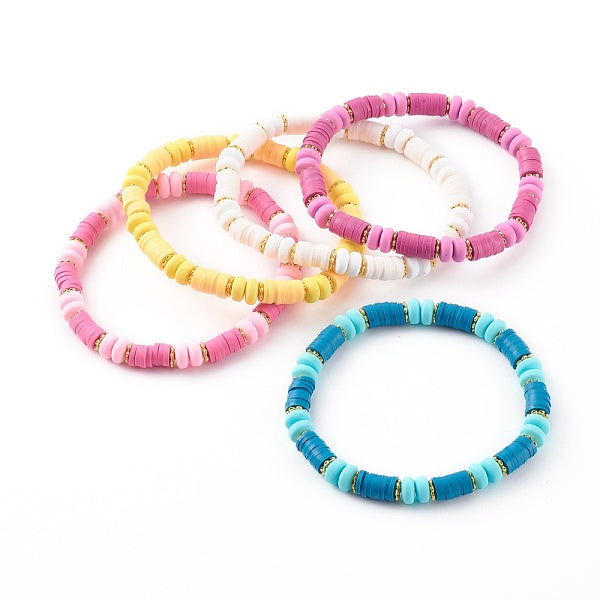Handmade Polymer Clay Heishi Beaded Stretch Bracelets