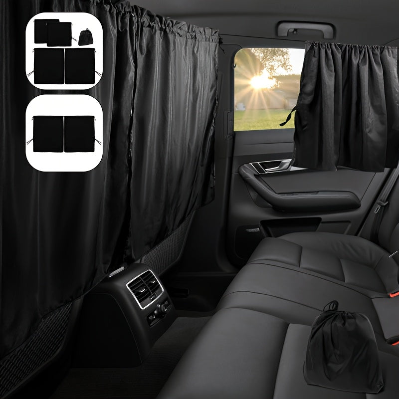 TEMU 99% Light Blocking Car Curtains, 1 Rear Seat Divider Curtain & 2 Rear Side Window Curtains, Car Curtains For Windows, Wide Sedan Suv Sunshade