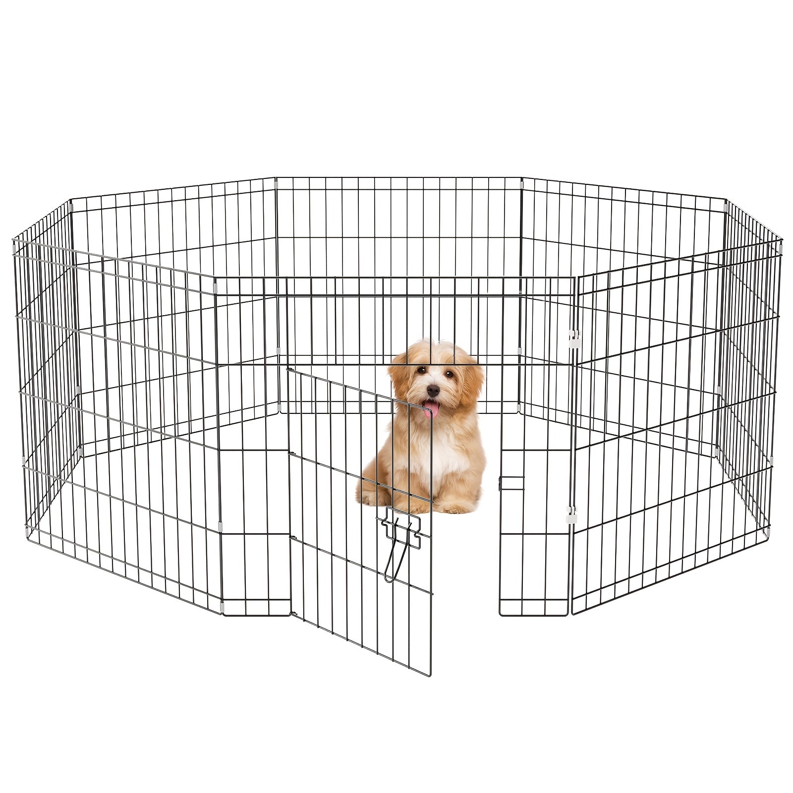 TEMU Zephypaws Foldable Pet Playpen Duty Dog Pens 8 Panels Temporary Dog Playpen With Doors, Black, 24"x24"