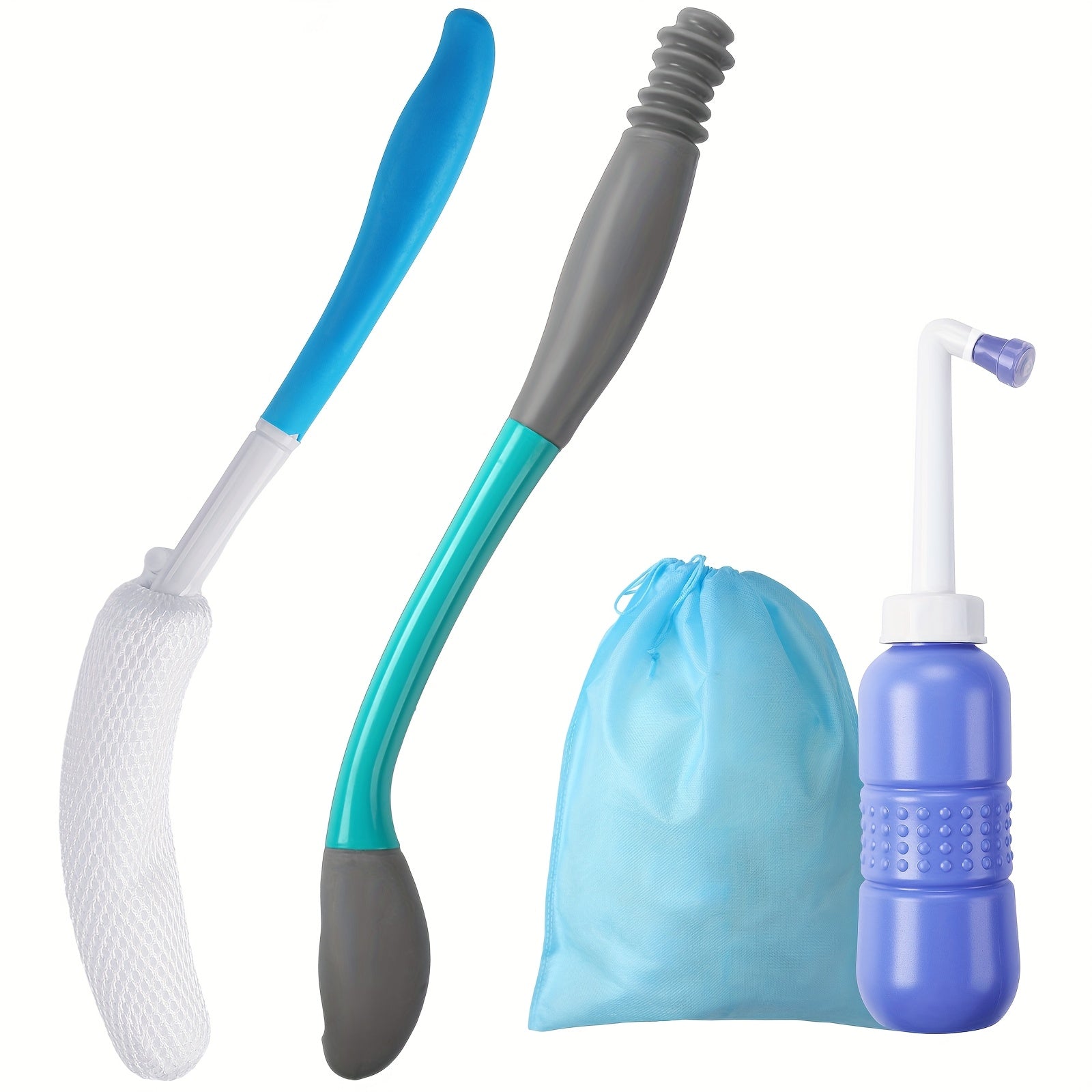 TEMU 4pcs Toilet Aid Set For Wiping Long Handle Butt Wiper Shower Brush Portable Bidet And A Storage Bag Self Wipe Bathroom Tool