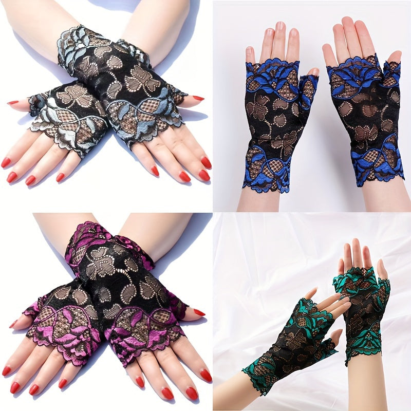 TEMU 4pairs Women's Gloves Short Fingerless Lace Gloves Thin Breathable Decorative Sun Gloves