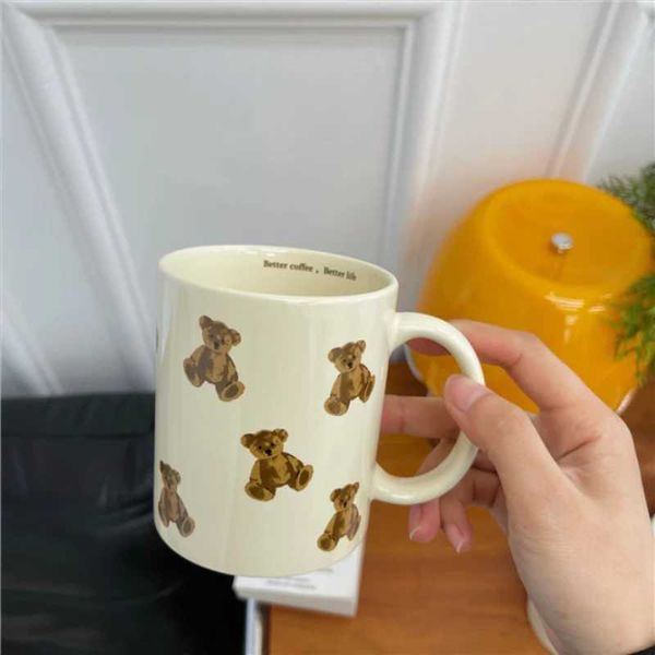 301-400ml breakfast beverage coffee tea milk cup teddy bear pattern large ceramic cup office kitchen utensils beverages gifts X241205
