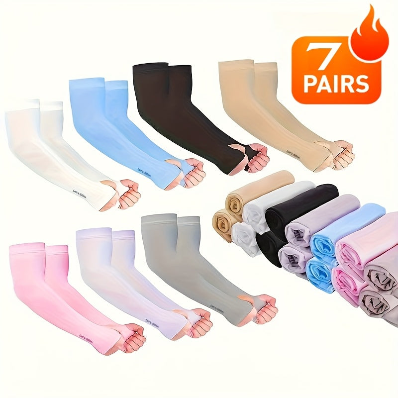TEMU 7 Pairs Of Cooling Arm Sleeves Suitable For Men And Women, Women's Uv Resistant And Sunscreen Gloves, Summer Sleeves, Uv Resistant, Breathable