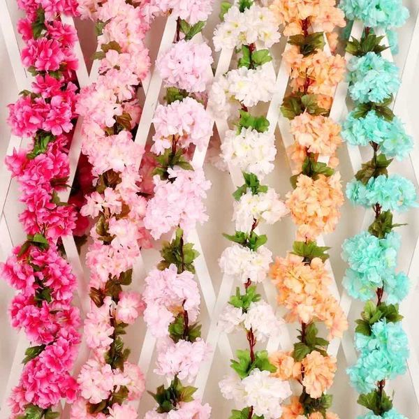 230cm Artificial Sakura Flowers Vine Wedding Garden Arch Home Party Decoration Christmas Bridal Fake Plants Decor Flower Vines Y240801