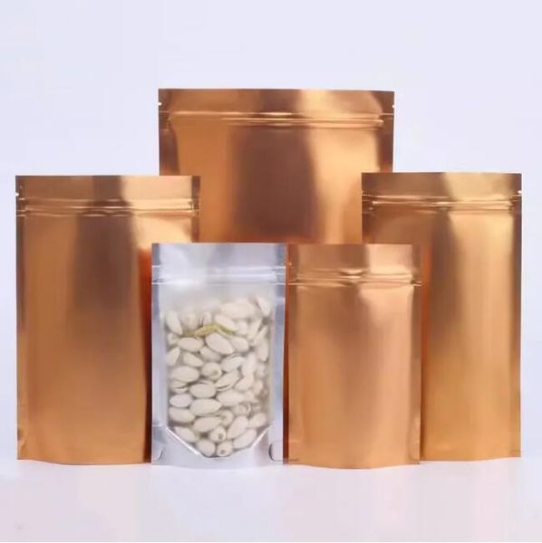 wholesale Gold Aluminum Bag One Side Clear Window Self seal Bag Food Standing Packaging Pouch Plastic Grain Storage Display Bag