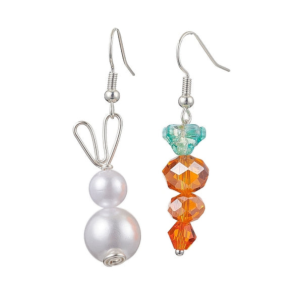 Boucles d'oreilles pendantes en verre de carotte de Pâques avec lapin en acrylique pour femmes
