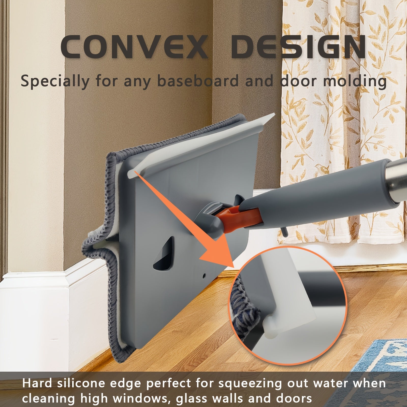 TEMU Long Handle Skirting Board Cleaning Tool With 6 Reusable Mop Pads & Accessories – Wall, Floor, Ceiling, And Tile Cleaner For Bedroom, Bathroom,