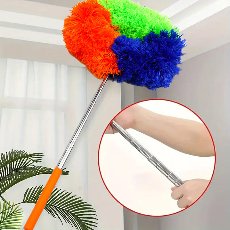 TEMU Multifunctional Microfiber Duster With Telescopic Rod - Washable And Reusable For High Ceilings, Fans, Furniture And Cars - Ideal For Bedroom,