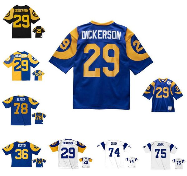 Stitched football Jerseys 29 Eric Dickerson 75 Deacon Jones 74 Merlin Olsen 78 Jackie Slater 36 Jerome Bettis mesh Legacy Retired retro Clas