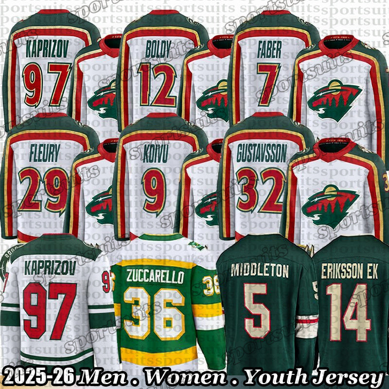 2025-26 25th Anniversary wilds hockey jersey 97 Kirill Kaprizov 36 Mats Zuccarello minnesota 12 Matt Boldy Eriksson Ek Ryan Hartman Brock Faber Marc