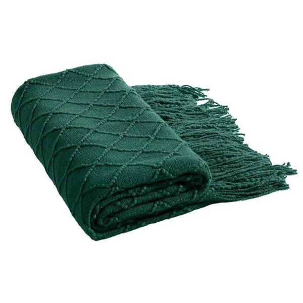 Dark Green Gift Knitted Throw Blankets with Tassel Cozy Vintage Farmhouse Textured Throw Blanket Home Dcor Manta Para Sof Y240730
